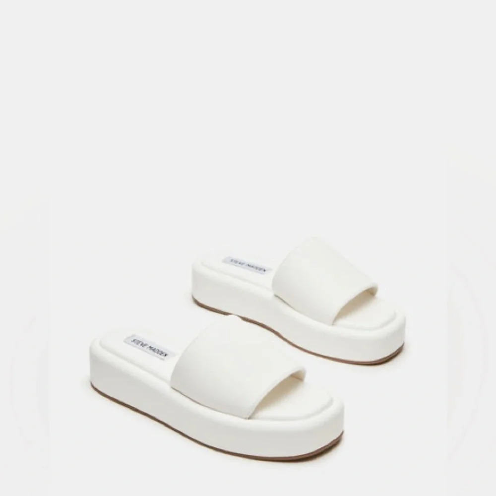 STEVE MADDEN White Platform Square Toe Flat Wedge Beach Slides Sandals Leather - Picture 4 of 16